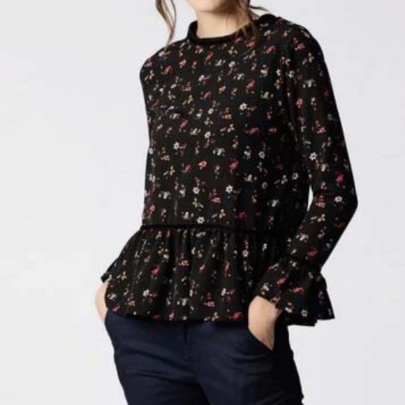 Zara Floral Long Sleeve Peplum Blouse - Picture 1 of 10